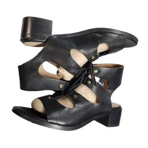 Seychelles Love Affair Gladiator Sandals Womens Size 8.5 Black Peep Toe Lace Up